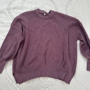 Women's Oversized Batwing Long Sleeve Crewneck Side Slit Ribbed Knit Sweater